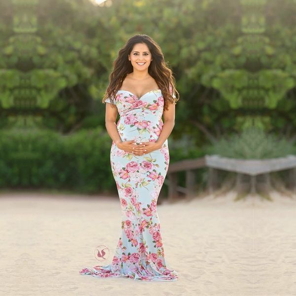 Le Пара цветочные принт родильные фотографии реквизит платья летняя беременность одежда макси платье для материнского фотографии халат LJ201114