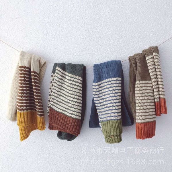 

children's college sle personalized knitted color matching stripe fashion baby extended warm wool scarf neck, Red;brown