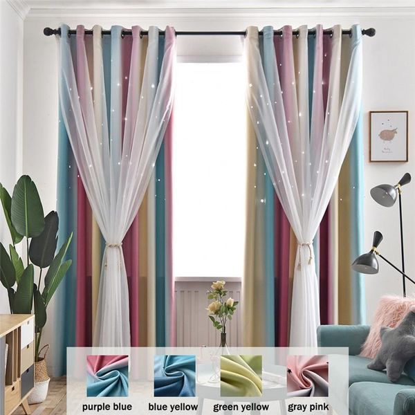 

double layer blackout curtains star cutout for living room jinya home decor white sheer window curtain panels for babys bedroom