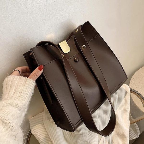 

shoulder bags vintage fashion female tote lock 2021 pu leather women's designer handbag capacity messenger bag