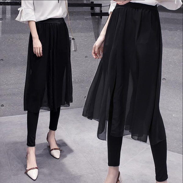 

plus size 5xlchiffon leggings fake two leggings skirt pants casual loose black gray plus size legging female summer leggins