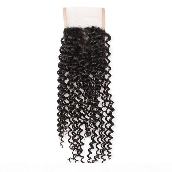 

8a kinky curly closure 4*4 swiss lace closure virgin human hair brazilian peruvian malaysian indian hair middle three part, Black;brown