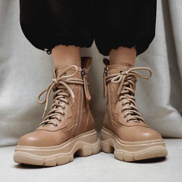 

boots doratasia classic female round toe platform winter solid chunky lace up brand casual women designer shoes woman, Black