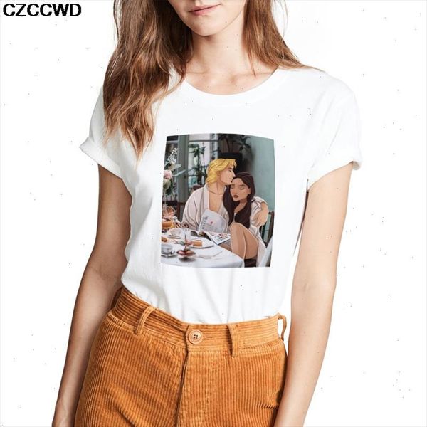 

czccwd poleras mujer de moda 2021 thin section white t shirt prince princess harajuku tshirt leisure fashion streetwear t shirt