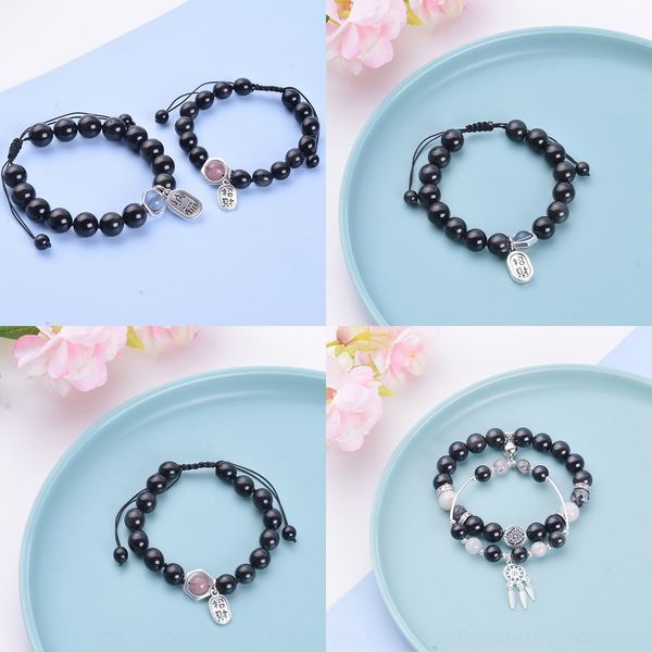 

uon1e korean crystal bracelet braceletobsidian lovers magnet pair of dream catchers transport fortune attraction attraction a obsidian brace, Golden;silver