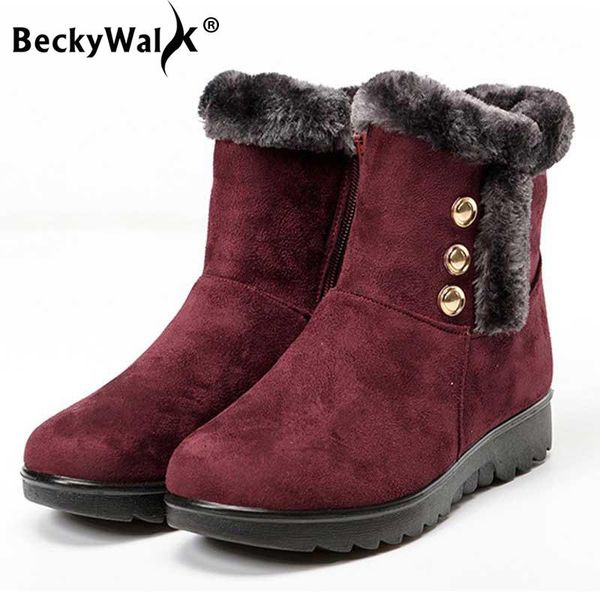 

winter new shoes woman plush women boots flat snow boots fashion mother winter shoes warm fur ankle zapatos mujer wsh3145, Black