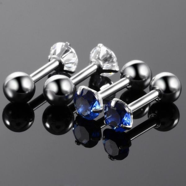 

1pc crystal ear stud helix cz gem stainless steel barbell women zircon ear cartilage bar tragus helix stud earring piercing q bbycad, Silver