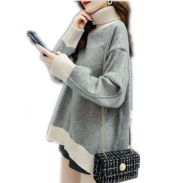 

loose turtleneck women sweater pullovers turtle neck autumn winter knitted jumper long sleeve 2021 new fashion pull femme hiver h181, White;black