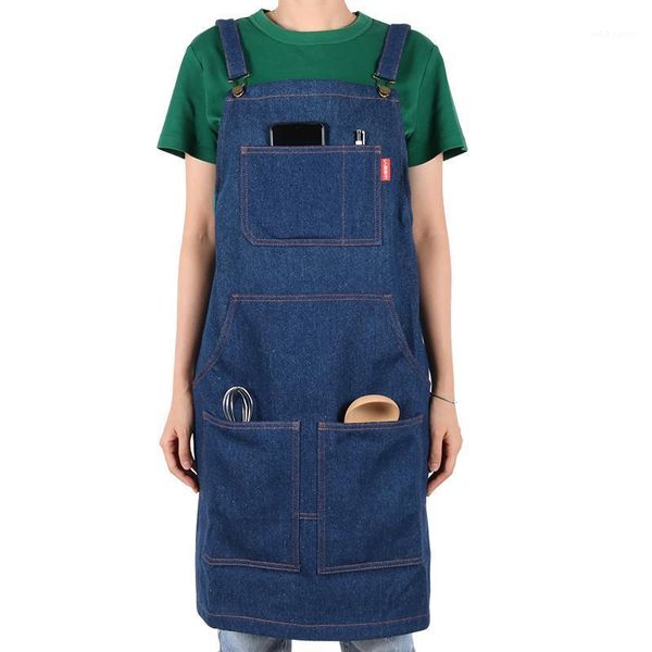

aprons cowboy korean denim chef bib work utility apron w/pocket barista barber shop painting restaurant cooking1
