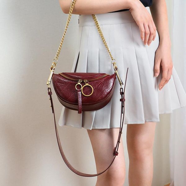 

bag chest womens 2020 leather bag new genuine womens fashion shoulder messenger korean-style wax leather chain qh24d qynf