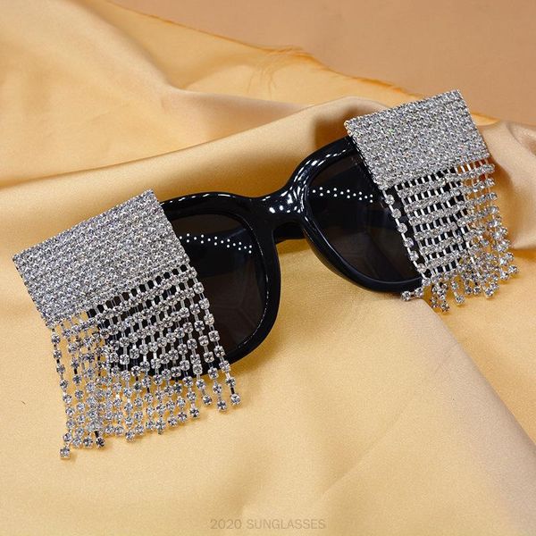 

fashion sunglasses women 2021 crystal diamond tassel sun glasses oversized sunglass shades woman uv400 fml, White;black
