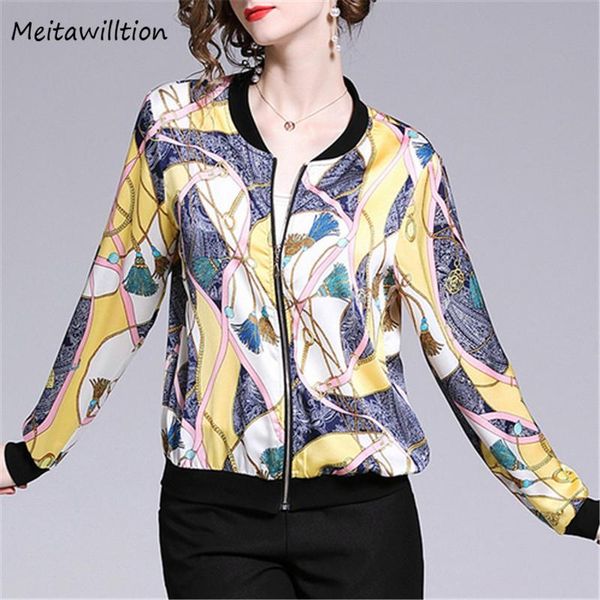 

4xl autumn women jacket retro print coat 2020 casual long sleeve zipper up bomber jacket lady slim outerwear plus size, Black;brown