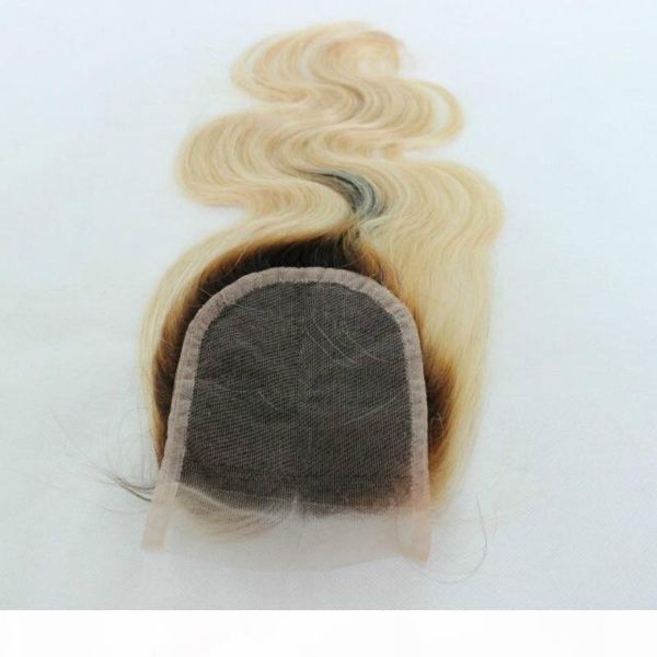 

1b 613 two tone lace closure brazilian body wave grade peruvian indian malaysian virgin human hair ombre closure 4*4, Black;brown