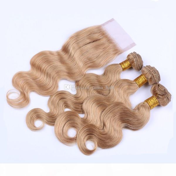 

body wave #27 pure color human hair bundles and lace closure 4*4 middle part body wave brazilian virgin unprocess hair 4pcs lot, Black;brown