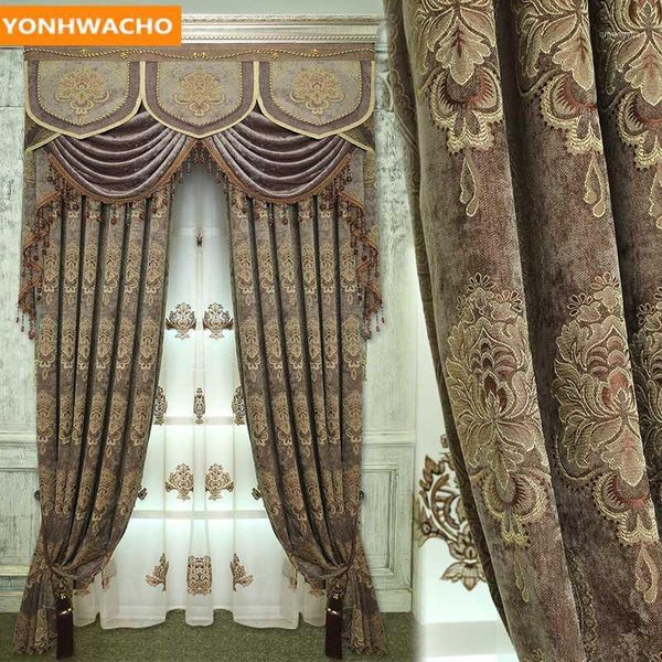 

custom curtains european livingroom upscale villa thick chenille jacquard coffee cloth blackout curtain tulle valance drape b1681