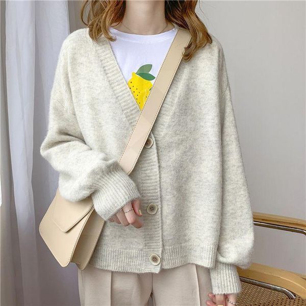 

2021 autumn winter women sweater cardigans oversize v neck knit cardigans girls outwear korean chic suete mujer poncho, White