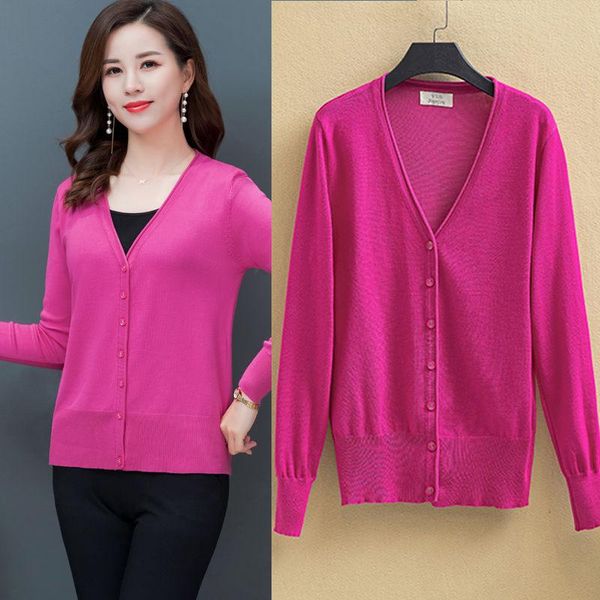 

women's knits & tees women 2021 spring autumn fashion knit cardigan sweater casual short coat female long sleeve v-neck knitted elegant, White