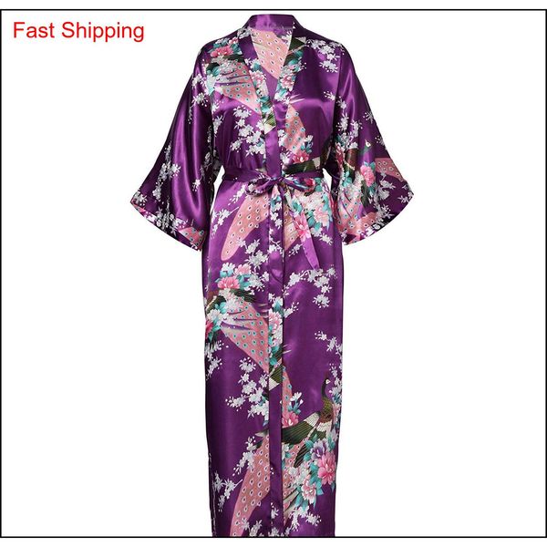 

gray women long printed robe floral&peacock bride bridesmaid dressing gown rayon sleepwear leisure kimono bat qylpzf bbgargden