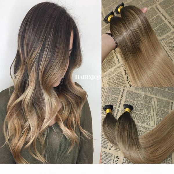 

balayage human hair i tip extensions omber #2 fading to #12 i tip fusion prebonded hair extensions stick keratin i tip hair 100g, Black