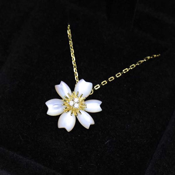 

famous brands pure 925 sterling silver shell flower necklace for women 18k gold color fine jewelry europe design gift # 2022