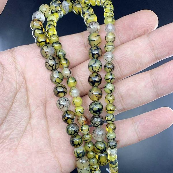 

1 strand 6 8 10 mm natural stone yellow dragon vein agat bead round loose spacer beads for jewelry making findings h jllxhs