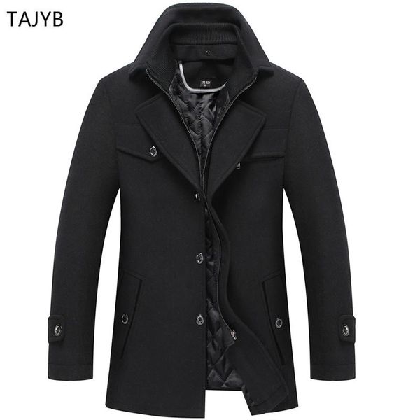 

2021 fashion new men's woolen coat double collar padded lapel coat for men for sale wool men, Black