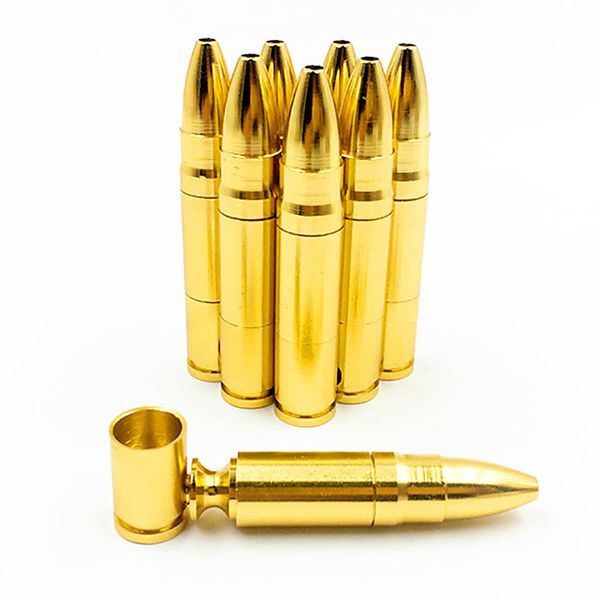 

luxury golden metal smoking pipe creative aluminum alloy 78mm bullet pipe portable detachable practical