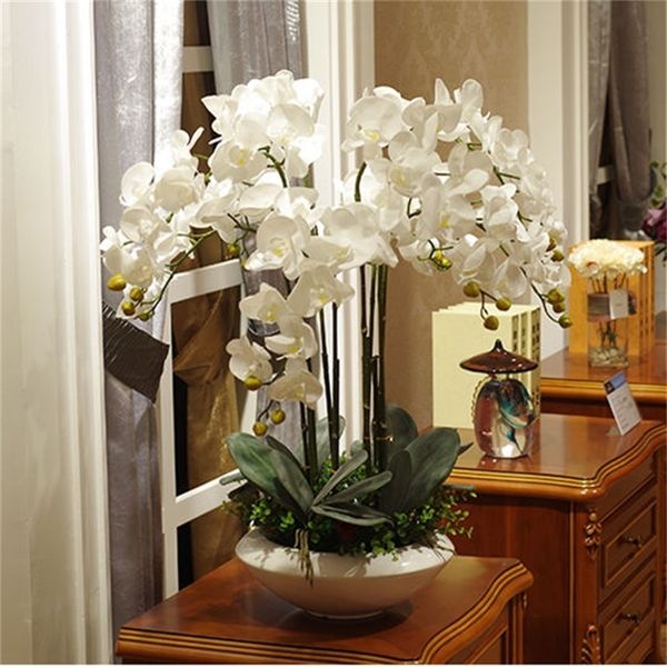 Artificial tamanho grande pu real toque mão sentimento orquídea arranjo bonsai somente nenhum vaso luxous flor buquê 201222