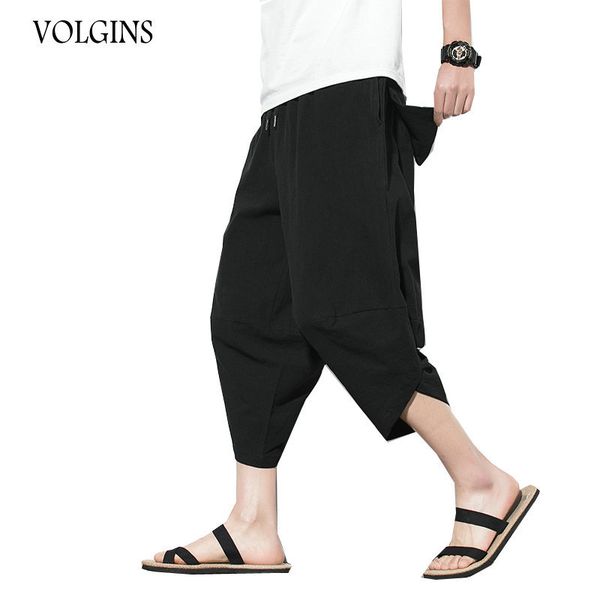 

streetwear man cotton cross pants 2020 summer male casual wide-legged bloomers calf-length trousers men dropshipping