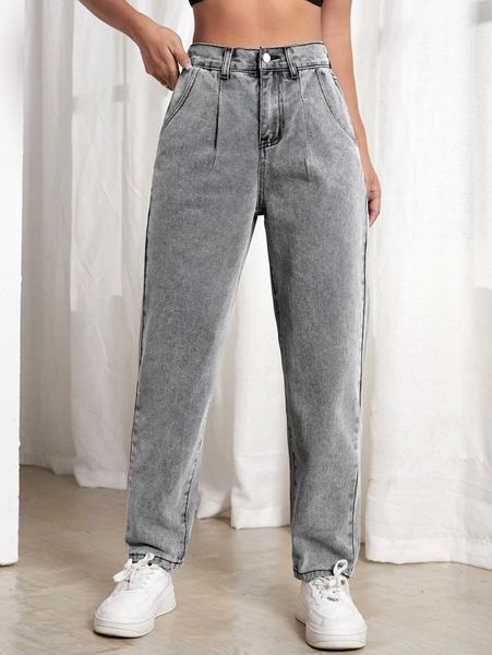 

high waist plicated detail jeans e1dr#, Blue