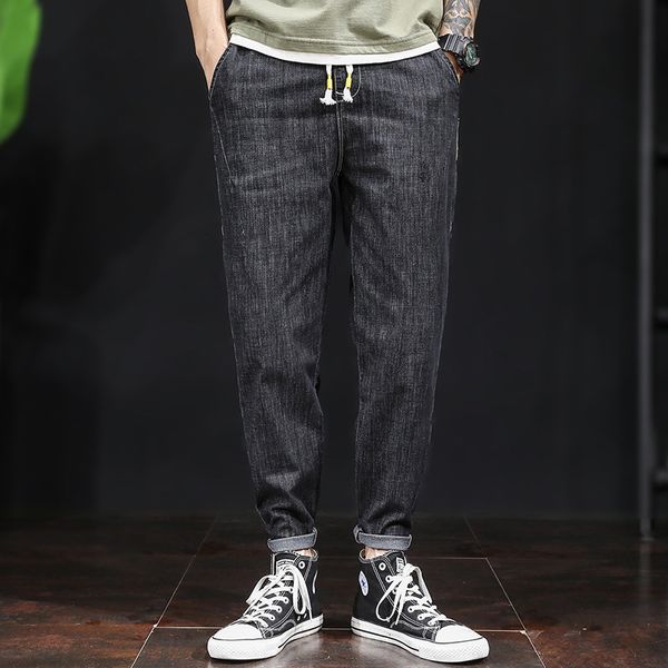 

and winter jeans straight tube loose fashion brand elastic trend small leg long pants men's autumn, Blue