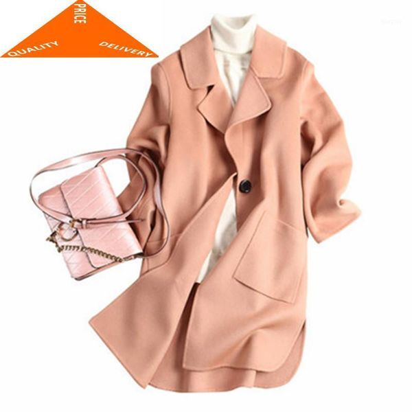 

casaco feminino warm 2020 900% wool coat women's overcoat medium-long pink winter jacket outerwear abrigos mujer cj3991, Black