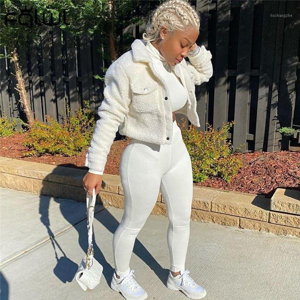 

fqlwl black white solid pocket cropped coat women jacket winter crop teddy bear jacket female streetwear 2021 warm thick1, Black;brown