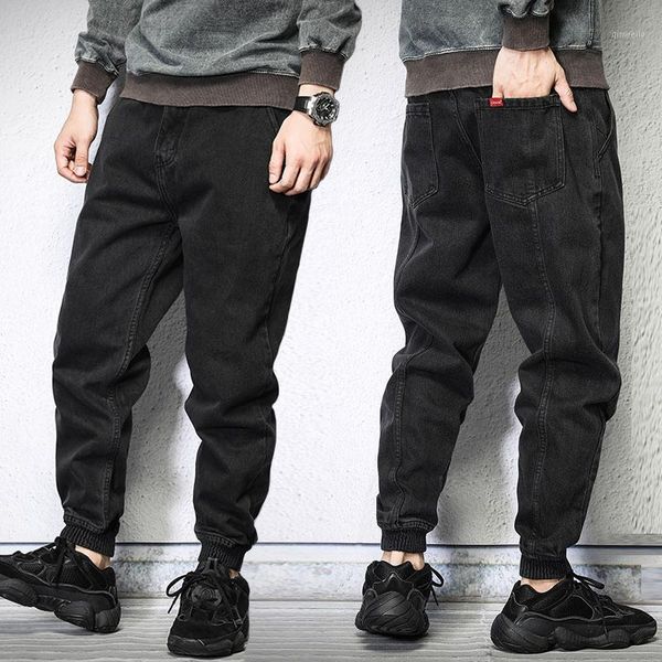 

japanese vintage fashion men jeans spliced designer harem trousers denim cargo pants homme streetwear designer hip hop jeans men1, Blue
