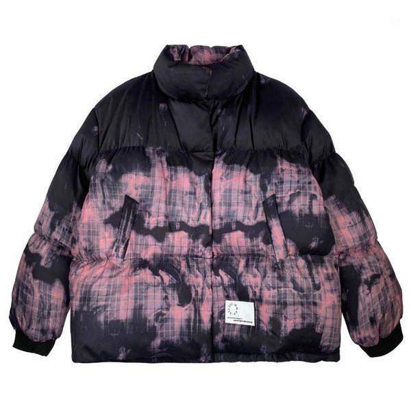 

lacible hip hop parka jackets men streetwear tie dye color block padded jacket 2020 winter harajuku cotton pullover warm outwear1, Black