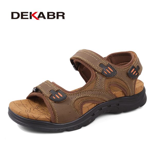 

dekabr big size men sandals genuine leather male summer shoes outdoor leather casual shoes fashion breathable slippers t200420, Black