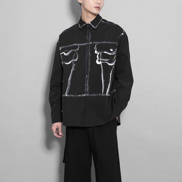 

2021 New Original Popular Spring Abstract Personality Style Graffiti Impression Casual Contrast Male Shirt Long Sleeve Shirts 48SM, Black