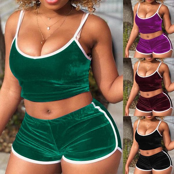 

women 2 piece set velvet sleepwear spaghetti strap shorts pajamas suit ladies casual sleepwear female pajama party set, White;black