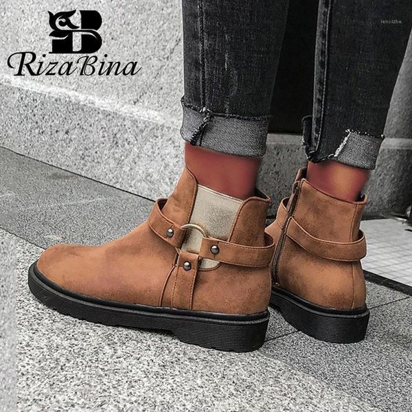 

boots rizabina women ankle zipper winter autumn shoes thick bottom motorcycle female footwear size 34-431, Black