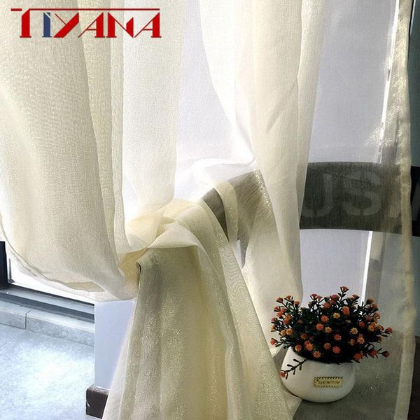 

ready made sheer curtain luxury shiny gold silk tulle light yellow voile for living room bedroom kitchen short curtain wp395#4