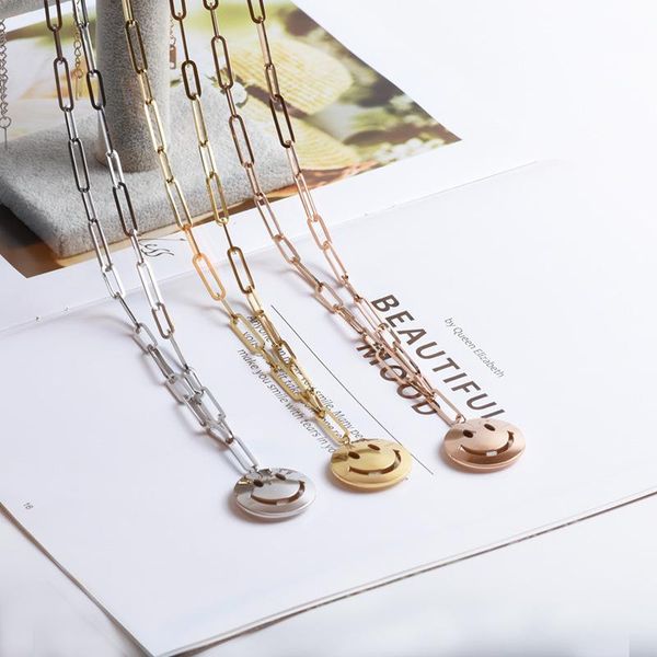 

chains creative hollow smile titanium steel necklace for women fashion jewelry choker pendant christmas gifts the year, Silver