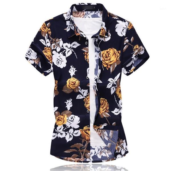 

floral hawaiian social shirt mens clothing casual summer blouse men short sleeve red yellow plant flowers shirt for man camisa1, White;black