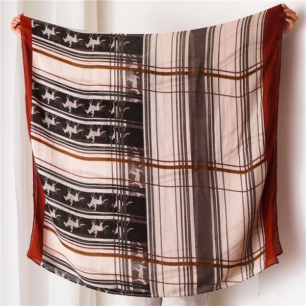 

scarves 2021 summer sunscreen shawls ethnic style cotton and linen scarf autumn carriage print silk lady seaside beach towel, Blue;gray