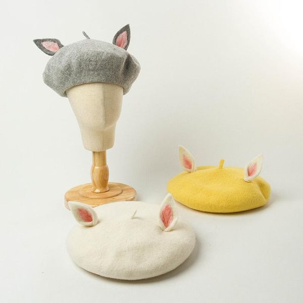 

2020 fall 100% wool adults and children ears cute beret, Blue;gray