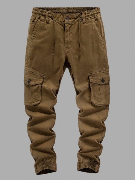 

men drawstring waist cargo pants w8rq#, Black