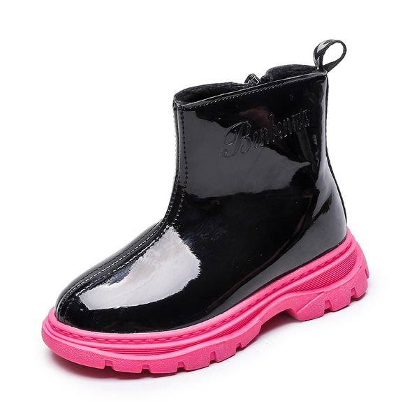 

kids boots 2020 new children shoes bright leather shoes for girls zip waterproof boys boots soft fashion girls boots lj200903, Black;grey