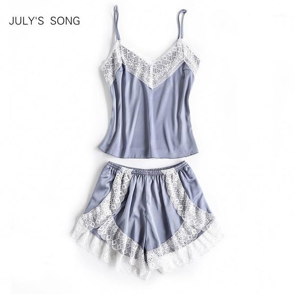 

july's song women's sleepwear satin pajama set spring summer pajama women lace sleeveless sling and shorts1, Black;red