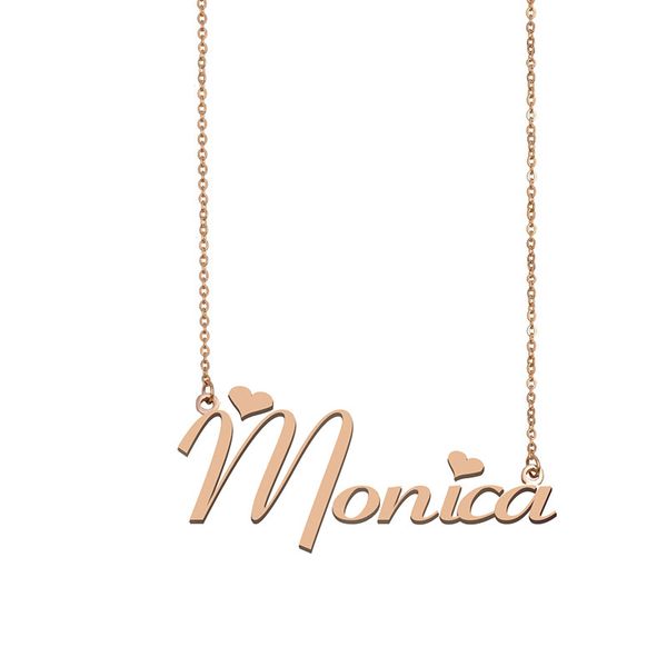 

monica name necklace custom nameplate pendant for women girls birthday gift kids friends jewelry 18k gold plated stainless steel, Silver