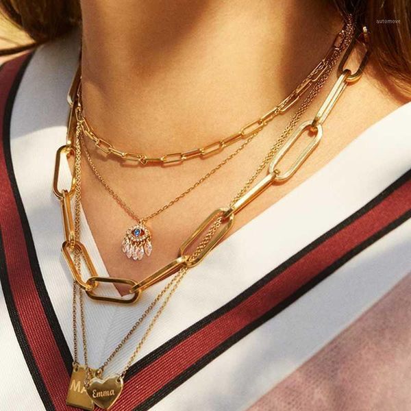 

2020 ba multilayer chain necklace women's metal cable chain zinc alloy geometric bohemia party gift clothes accessories necklace1, Silver
