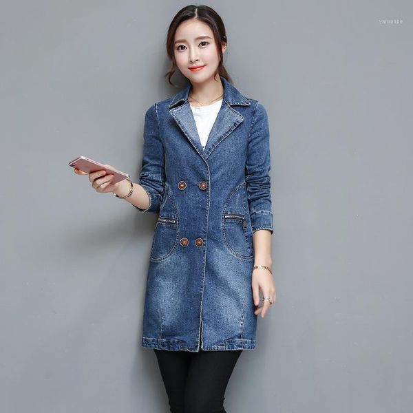 

elegant loose women denim trench coat spring 2020 full sleeve double breasted european windbreaker solid button ladies overcoat1, Tan;black